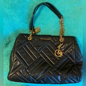 Michael Kors Black Quilted Shoulder Bag with Gold Chain
